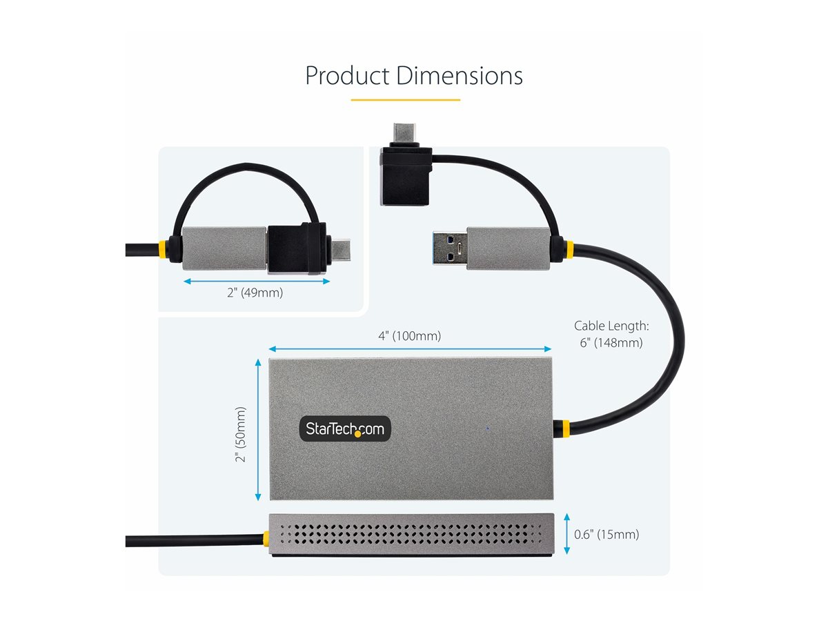 StarTech.com USB to Dual HDMI Adapter, USB A/C to 2x HDMI Monitors (1x 4K 30Hz, 1x 1080p), Integrated USB-A to C Dongle, 4in/11cm Cable, Windows & macOS - USB 3.0 to HDMI Multi-Monitor Display Adapter for Laptop (107B-USB-HDMI) - video adaptér - HDMI / USB – foto 7