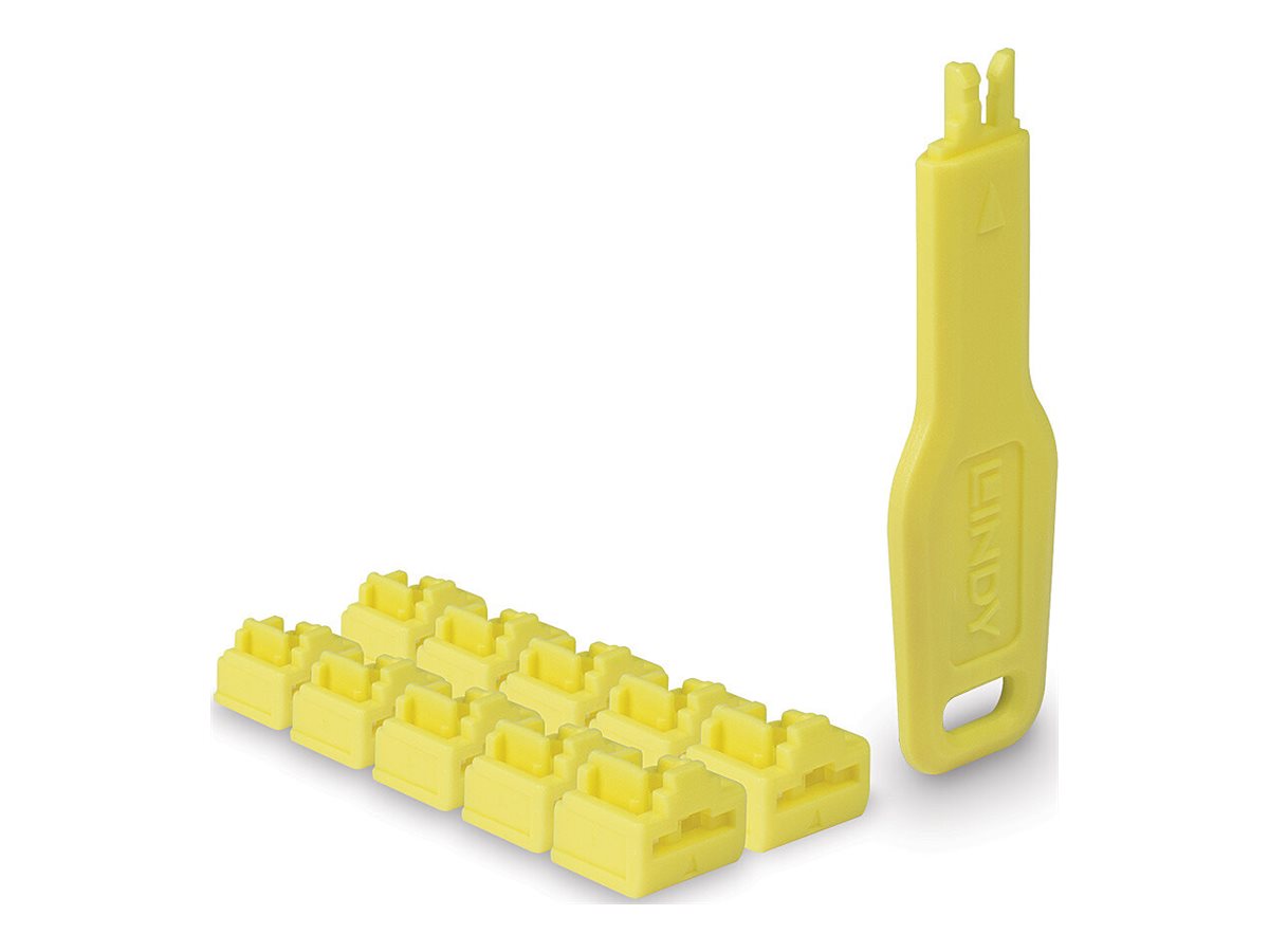 LINDY RJ45 Port Locks, YELLOW, 10x + 1 Key