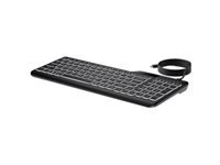 HP 400 - Keyboard - compact size, 2-zone layout, 12 programmable keys, low profile key travel, multi-device - backlit - USB-C - US - black