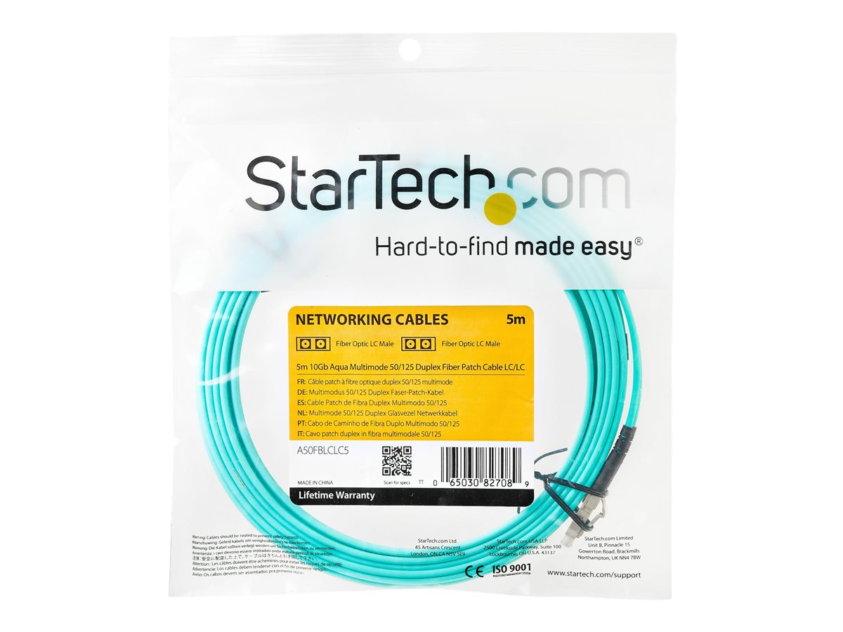 StarTech.com 5m Fiber Optic Cable - 10 Gb Aqua - Multimode Duplex 50/125 - LSZH - LC/LC - OM3 - LC to LC Fiber Patch Cable - patch kabel - 5 m - 5 m - vodě - barva – foto 3