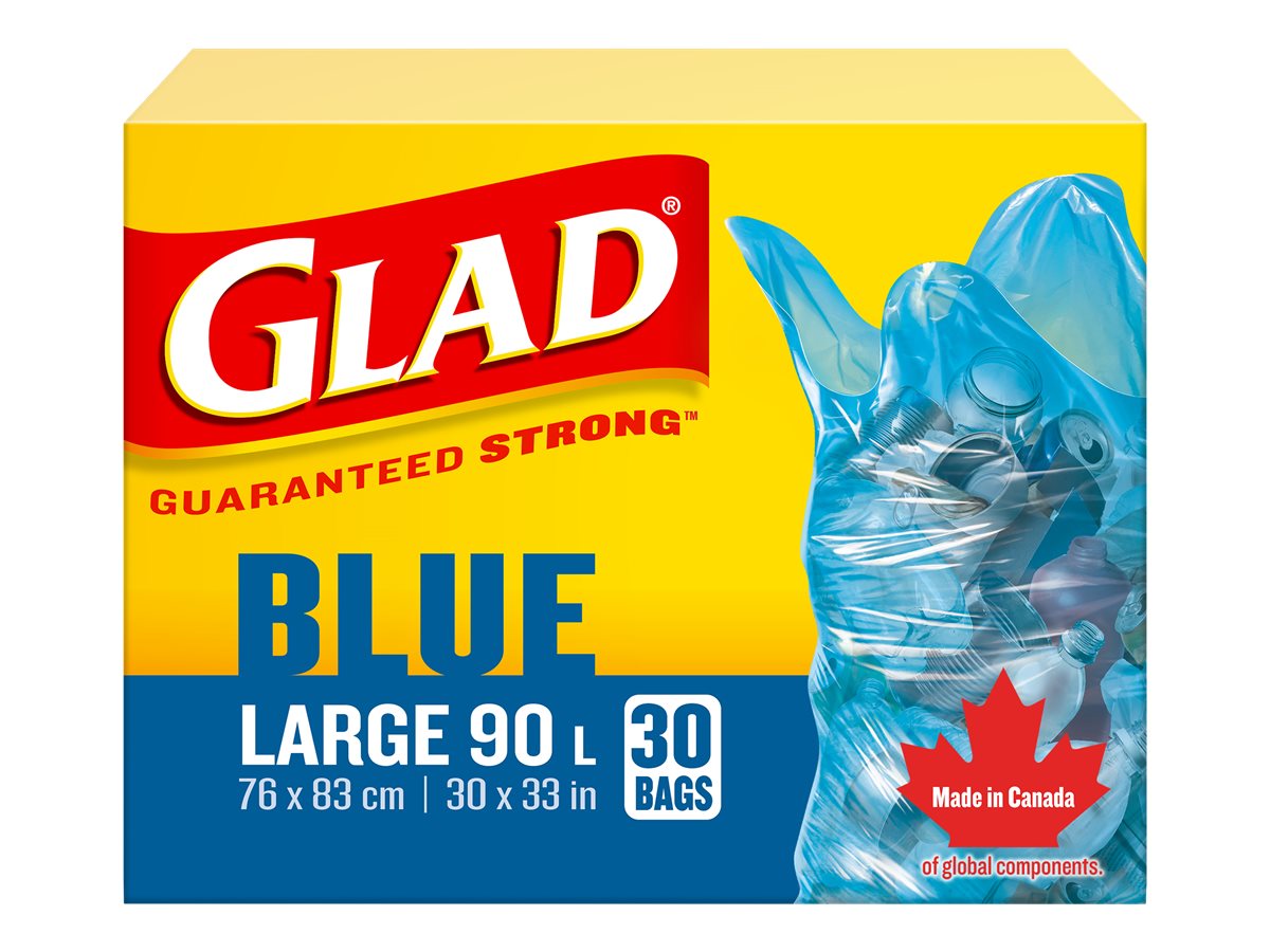 GLAD Guaranteed Strong Blue Trash Bags - Large - 90L/30s