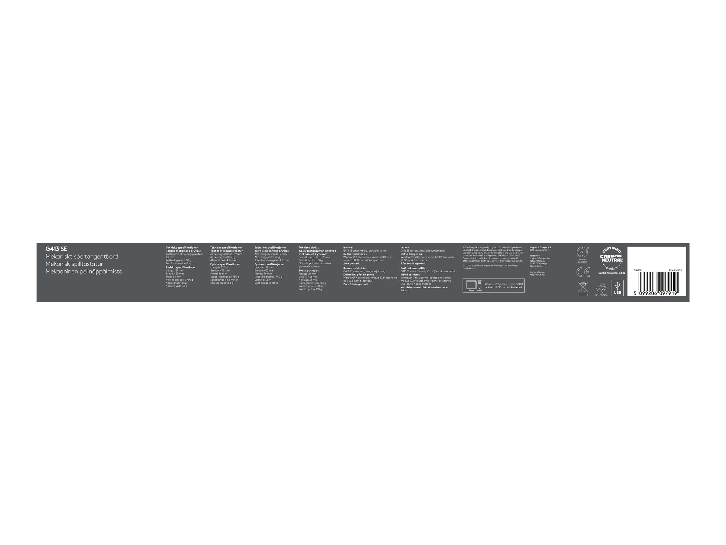 Logitech G G413 SE keyboard black Input Package view Back 62980
