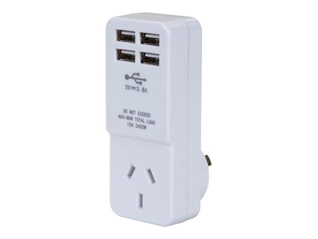 Dynamix power adapter 4 x USB Product shot Right-angle 79400