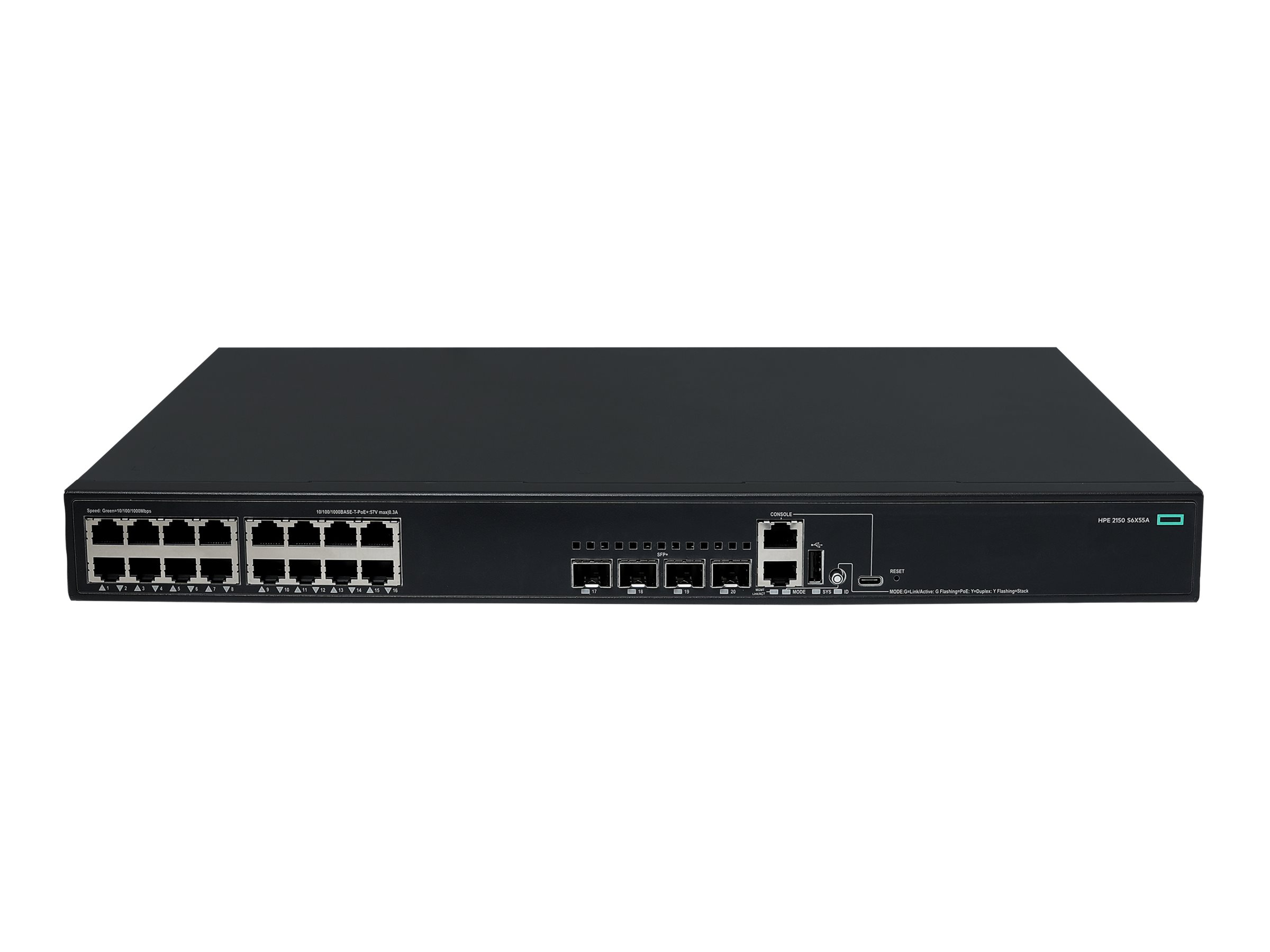 HPE Networking Comware 2150 16p 10M/100M/1G PoE+ 4p SFP+ 1G/10G 248W