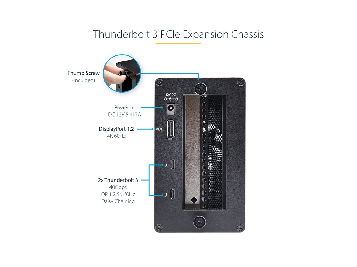 StarTech.com Thunderbolt 3 PCIe Expansion Chassis, External Enclosure Box with 1x PCI-Express Slot, 5K/4K Output Via TB3/DP Ports, TAA - systémový bus extender - DP – foto 4