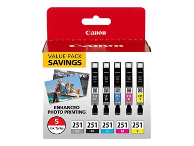 Canon CLI-251 Value Pack 5-pack gray, black, yellow, cyan, magenta original ink tank 