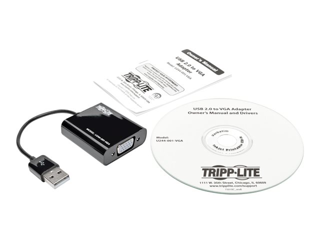 Tripp Lite USB 2.0 to VGA Dual Multi-Monitor External Video Graphics Card Adapter w/Built-In USB Cable 1080p 60 Hz