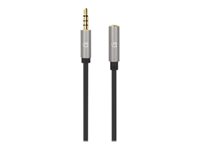 Manhattan Stereo Audio 3.5mm Extension Cable, 1m, Male/Female, Slim Design, Black/Silver, Premium with 24 karat gold plated c