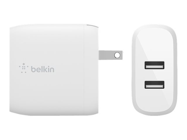 Belkin BoostCharge Wall Charger power adapter 2 x USB 24 Product shot Multi-angle 78500