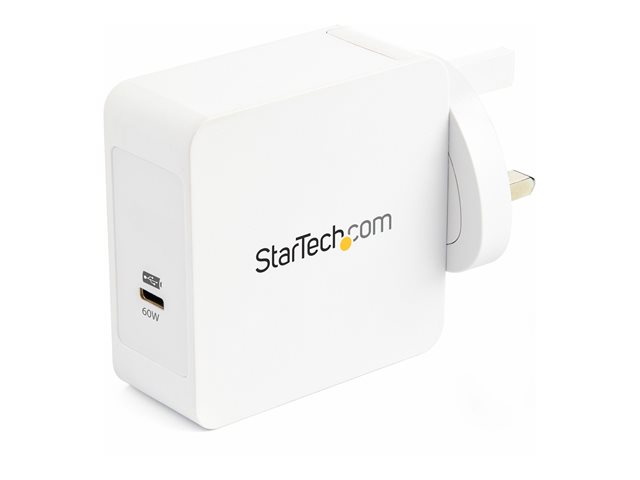 Image of StarTech.com USB C Wall Charger, USB C Laptop Charger 60W PD, 6ft/2m Cable, Universal Compact Type C Power Adapter, Dell XPS/Lenovo X1 Carbon, HP EliteBook, MacBook, USB IF/CE Certified - 60W PD3.0 Wall Charger (WCH1CUK) power adapter - 24 pin USB-C - 60 