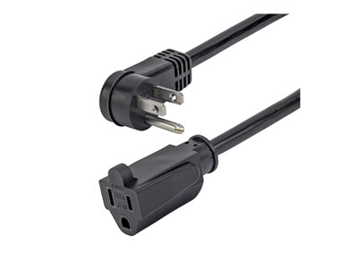 StarTech 1ft (0.3m) Power Extension Cord, Right Angle NEMA 5-15P to NEMA 5-15R, 13A 125V, 16AWG, Black Computer Power Extension Cord, AC Outlet Extension Cable