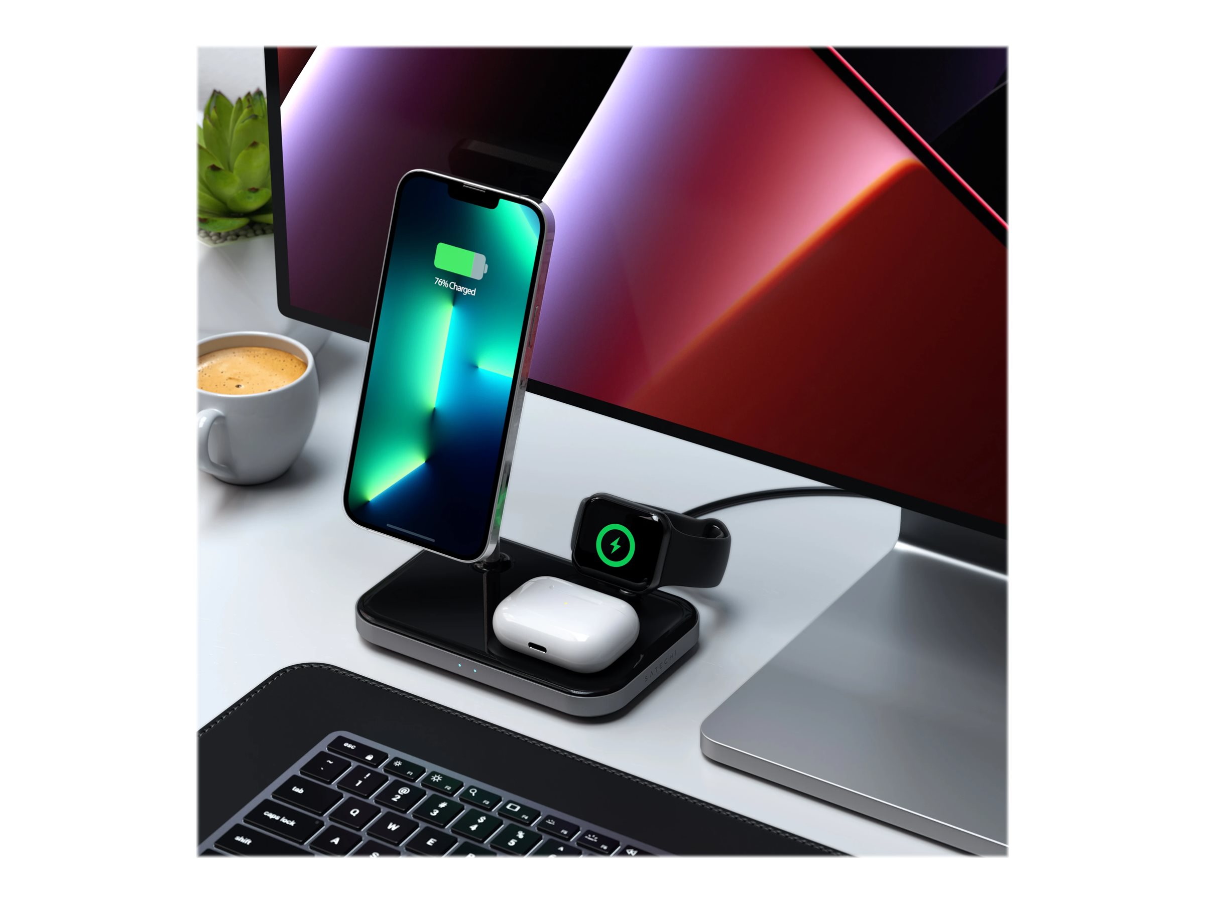 Satechi Magnetic 3-in-1 Wireless Charging Stand - Space Grey - ST-WMCS3M