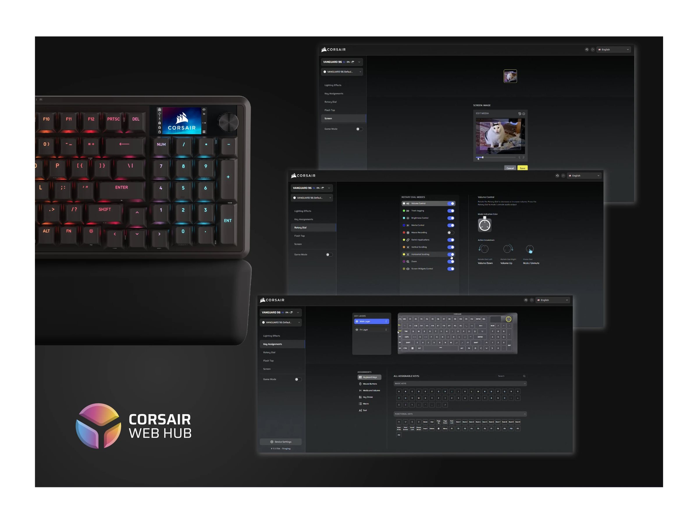 CORSAIR VANGUARD 96 keyboard 96% compact QWERTY US black Input Usage / lifestyle Close-up 72142