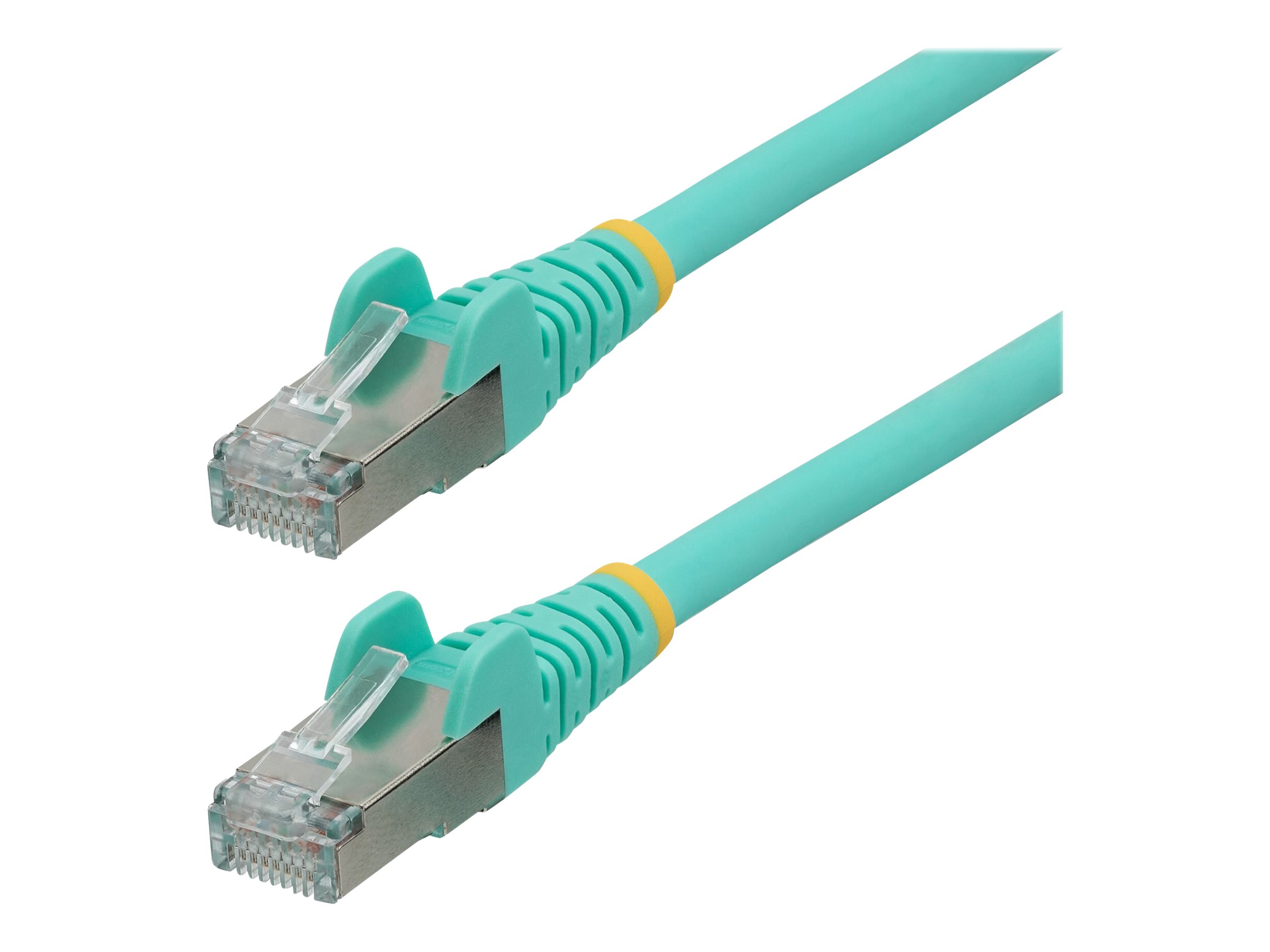 Startech 7.5m CAT6a Ethernet Cable Aqua Low Smoke Zero Halogen (LSZH) 10GbE 500MHz 100W PoE++ Usage / lifestyle Close-up 72140
