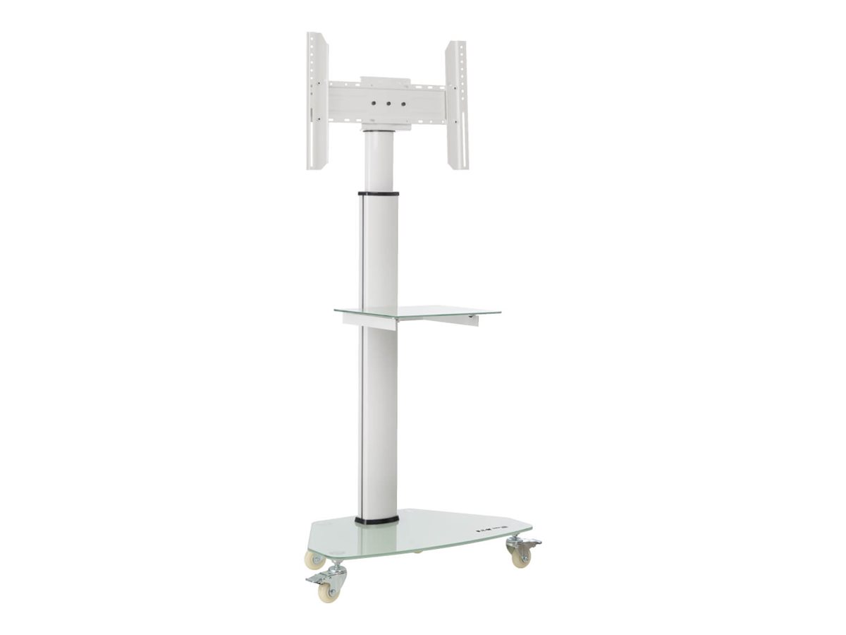 Eaton Tripp Lite Series Premier Rolling TV Cart for 37" to 70" Displays, Frosted Glass Base and Shelf, Locking Casters, White