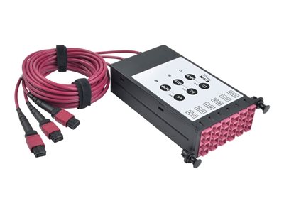 Tripp Lite OM4 Fiber Breakout Cassette w/Built-In MTP Cables, 40 GB to 10 GB, (x3) 8-Fiber OM4 MTP/MPO to (x12) LC Duplex