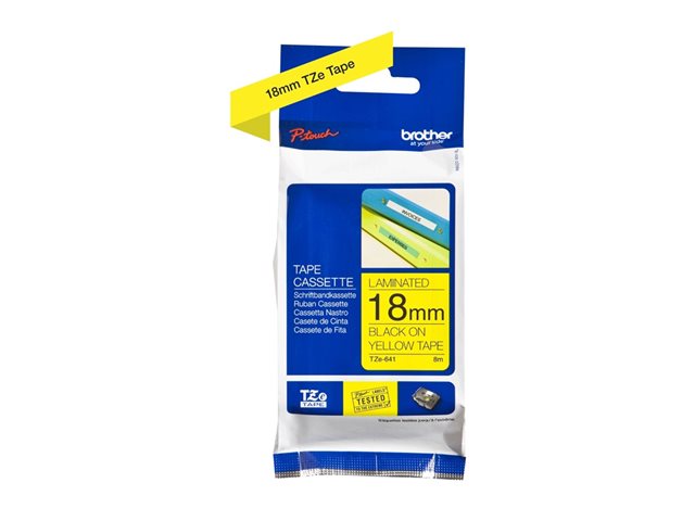 TZE-641 LAMINATED TAPE 18MM 8M BLACK ON YELLOW