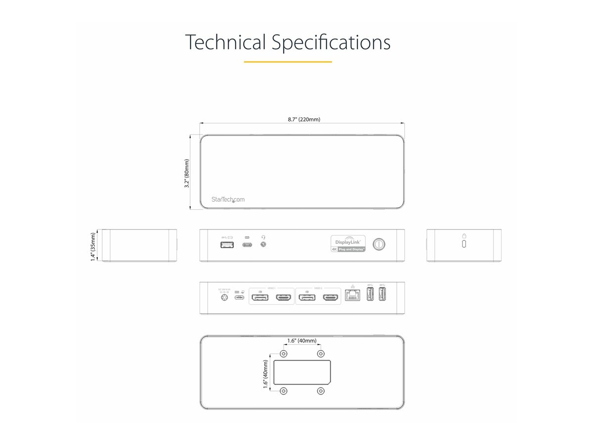 StarTech.com USB-C & USB-A Dock, Hybrid Universal Laptop Docking Station with 100W Power Delivery, Dual Monitor 4K 60Hz HDMI & DisplayPort, 4x USB 3.1 Gen 1 Hub, Gigabit Ethernet (GbE) - Hybrid USB Type-C Dock (DK30C2DPEPUE) - dokovací stanice - USB-C - 2 x HDMI, 2 x DP - 1GbE – foto 15