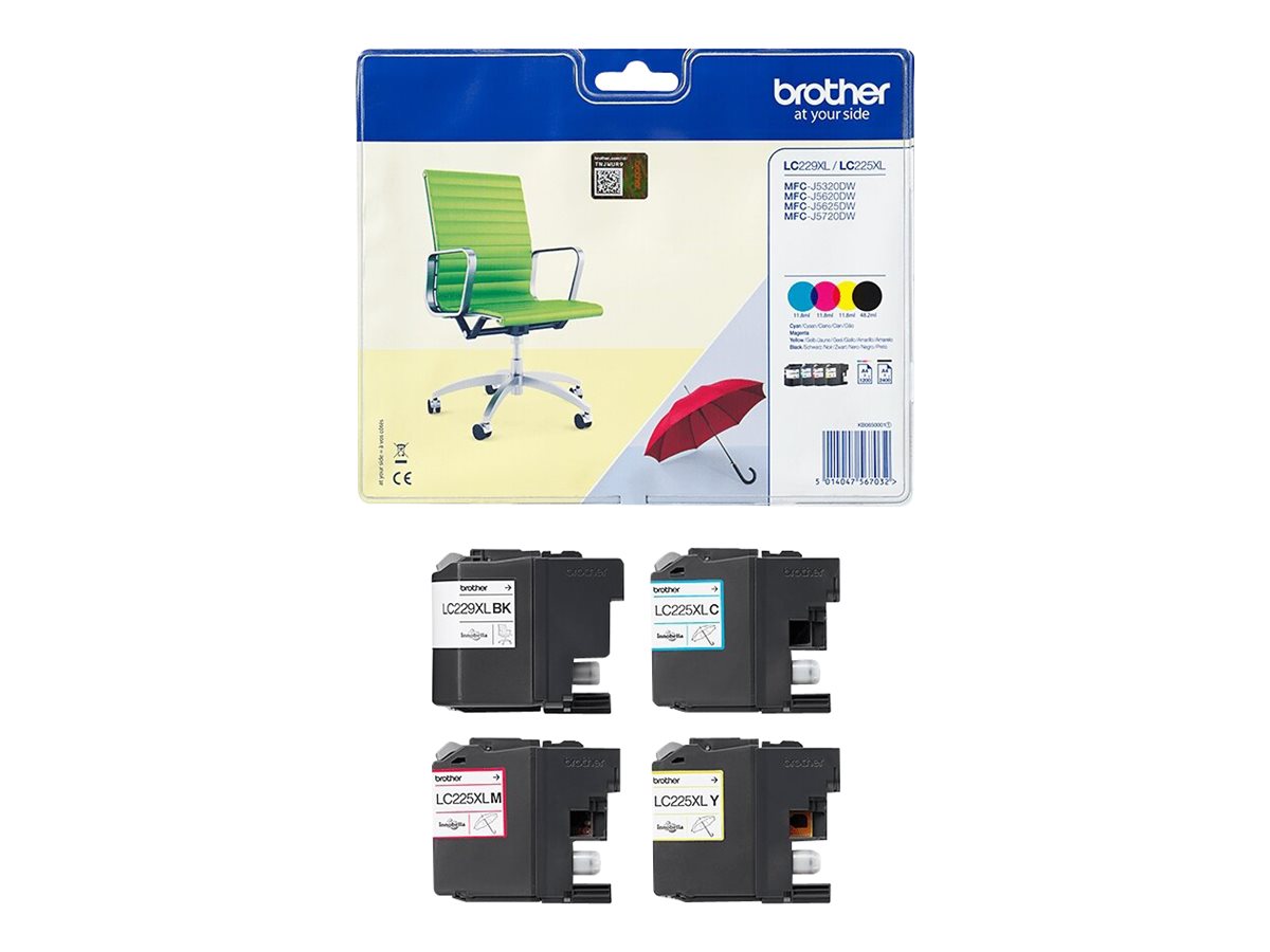 Brother Lc229xlvalbp 4 Pack Black Yellow Cyan Magenta Original Ink Cartridge