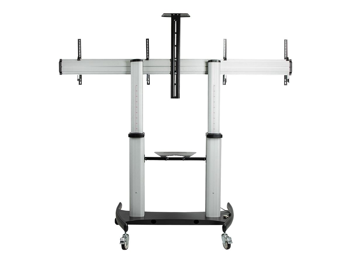 StarTech.com Dual TV Cart for 37-60in VESA TVs up to 110lb (50kg) each, Height Adjustable TV Mount, Mobile Display Cart w/ Webcam & Equipment Shelves, Lockable Casters, TV Cart on Wheels - Rolling TV Stand (STNDMTVDUO) vozík - pro 2 monitory / zahnuté monitory – foto 6