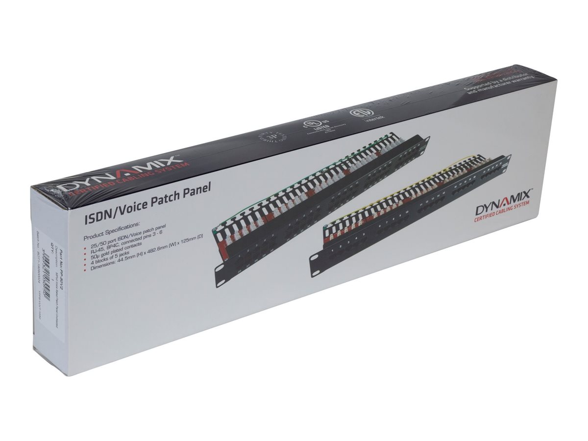 Dynamix PP-50V2 patch panel 1U 19 unshielded voice Package view Left-angle 77800