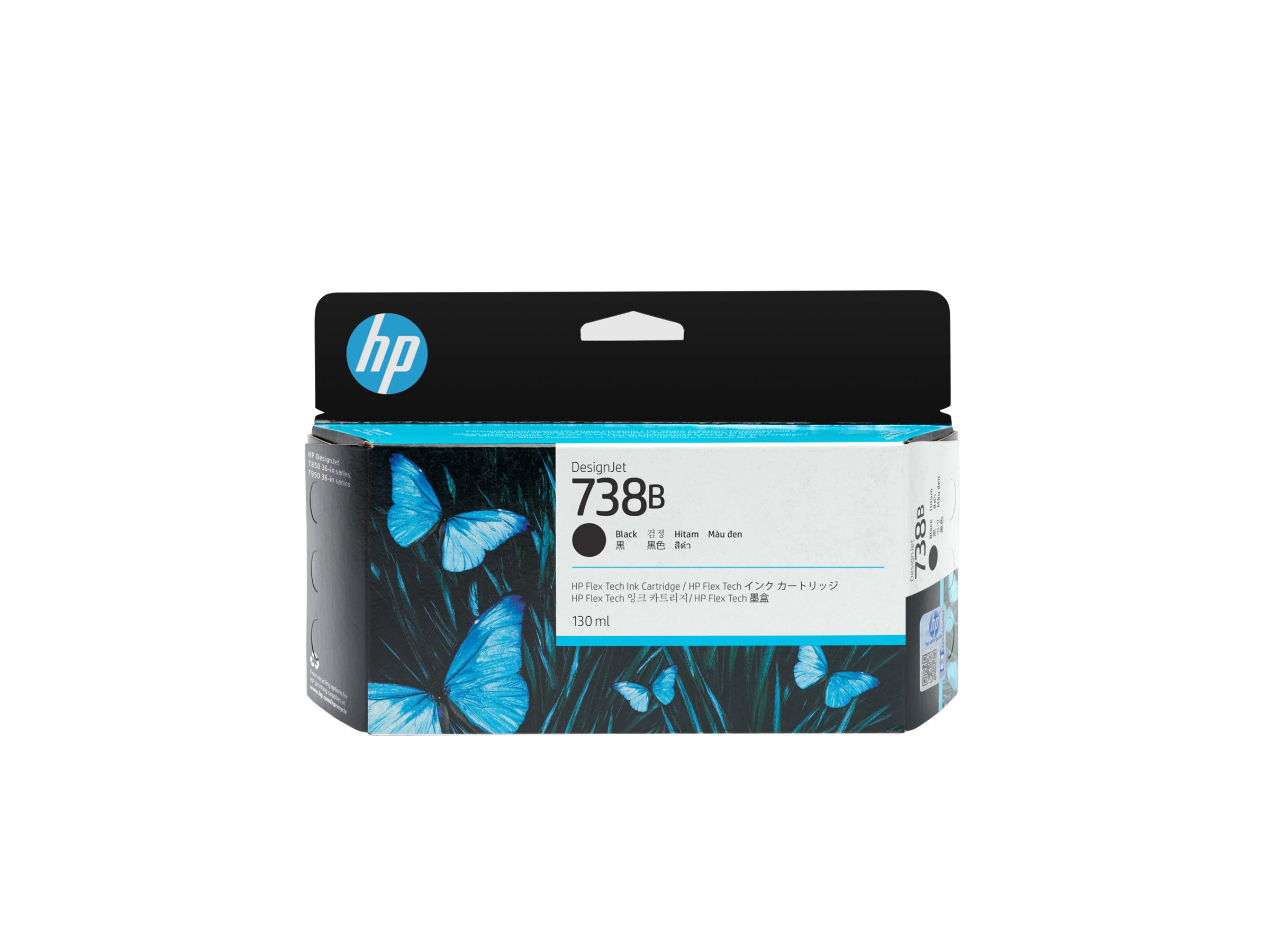 HP 738B black original DesignJet ink Product shot Front 79951