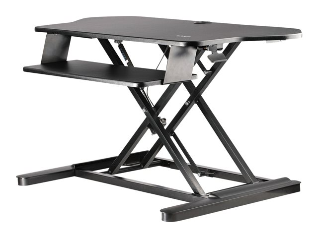 Image of StarTech.com Corner Sit Stand Desk Converter with Keyboard Tray, Large Surface 35" x 21", Height Adjustable Ergonomic Desktop/Tabletop Standing Workstation, Supports Dual Monitors - Corner Stand Up Desk Converter (ARMSTSCORNR) - standing desk converter - 