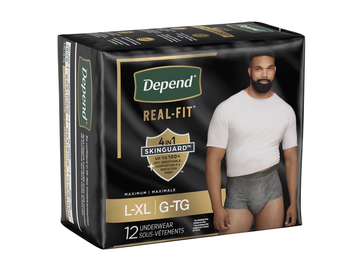 Depend Real Fit Incontinence Pants for Men - Maximum - Large/Extra Large - Grey/Black - 12's