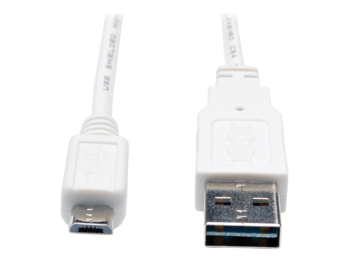 Tripp Lite 3ft USB 2.0 High Speed Cable Reversible A to 5Pin Micro B M/M White 3'