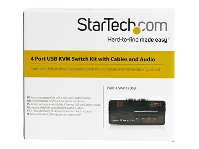 StarTech.com 4 Port Black USB KVM Switch Kit with Cables and Audio - desktop KVM Switch - VGA KVM Switch - USB KVM Switch 4 Port (SV411KUSB)