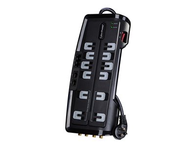 3150 J, 125 V, NEMA 515P 45 degree offset plug, 12 NEMA 515R, 8 ft cord, Limited lifetime warranty