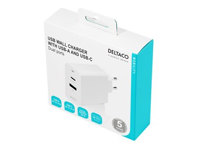 DELTACO USBC-AC138 - Power adapter - 36 Watt - 3 A - PD - 2 output ...