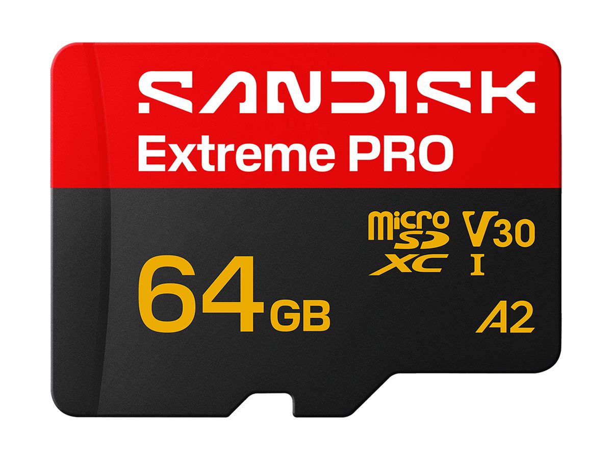 SanDisk Extreme PRO flash memory card 64 GB microSDXC Product shot Front 79875
