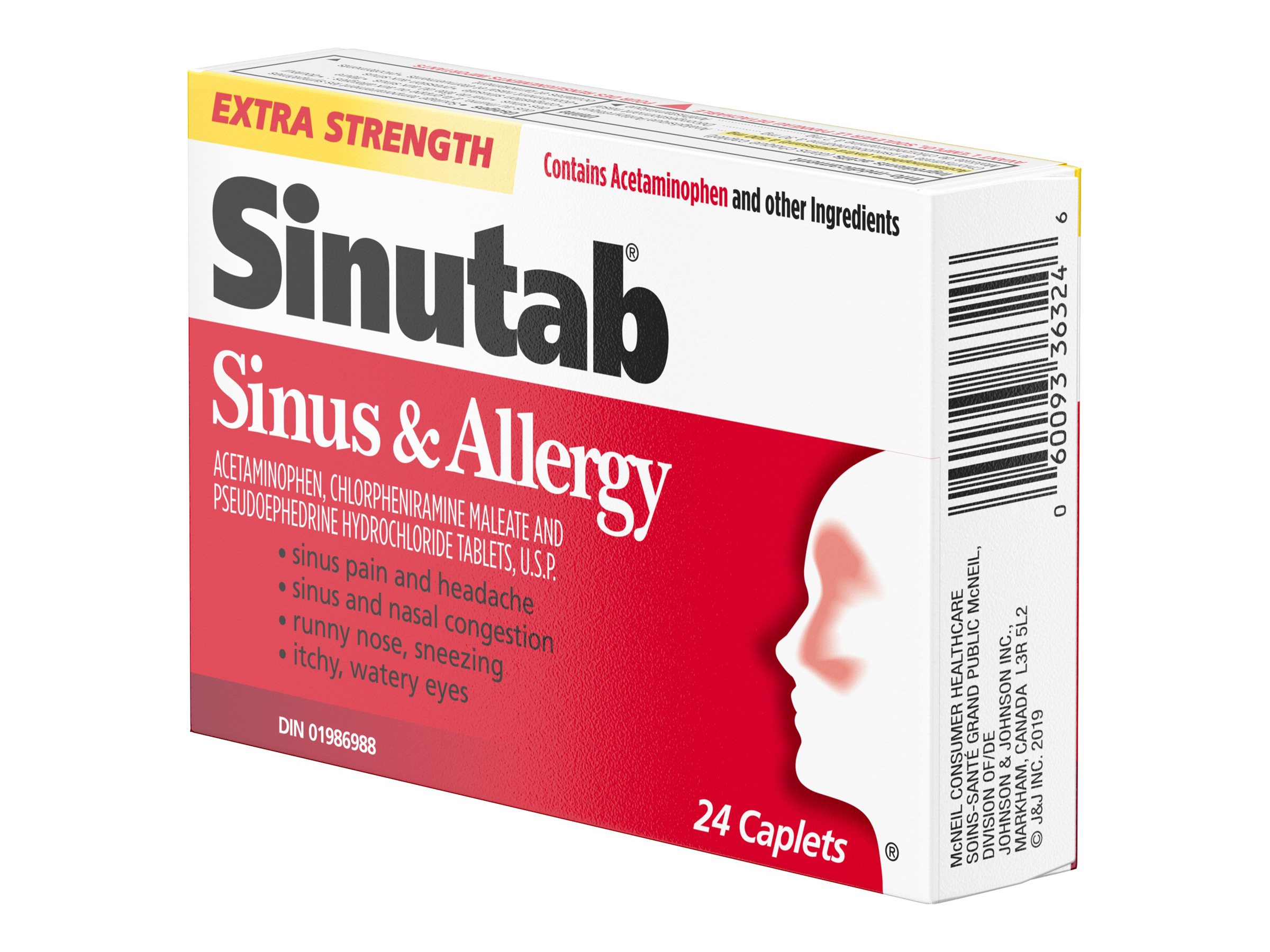 Sinutab Sinus & Allergy Extra Strength Caplets - 24's