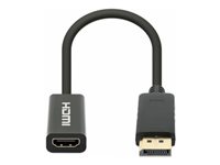 Manhattan DisplayPort 1.2 to HDMI Active Adapter, 4K@60Hz, 15cm, Male to Female, DP With Latch, Black, Not Bi-Directional, Th