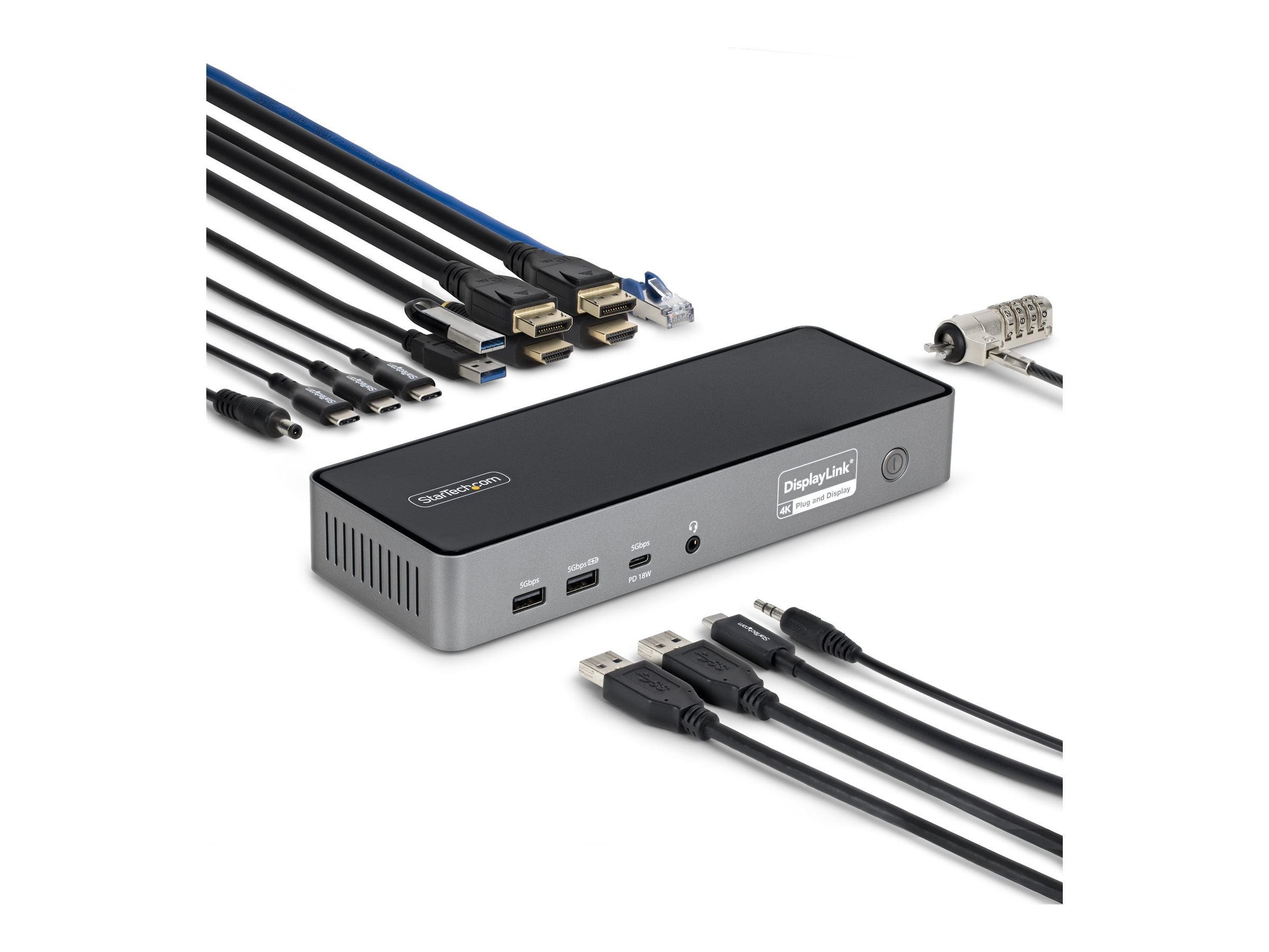 Startech docking station USB-C 2 x HDMI 2 x DP USB-C 2.5GbE 1GbE TAA Product shot Left-angle 79900