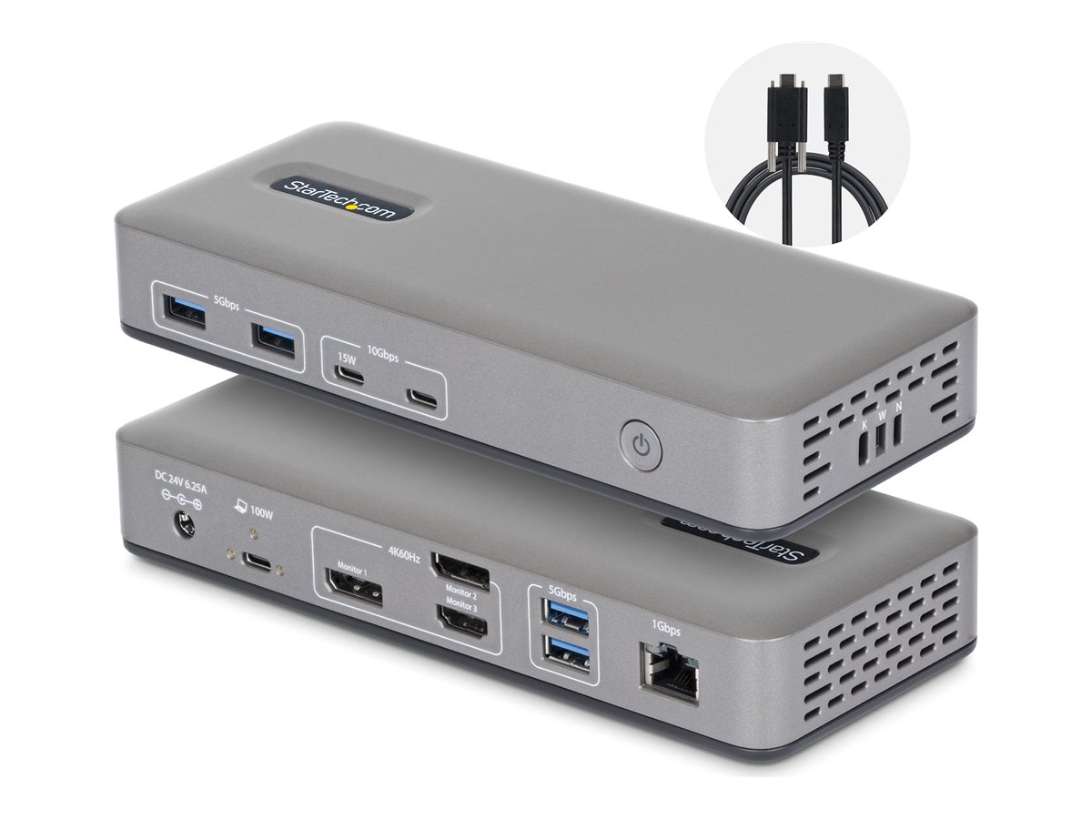 Startech docking station USB-C 3.2 Gen 2 HDMI 2 x DP Product shot Right-angle 79850