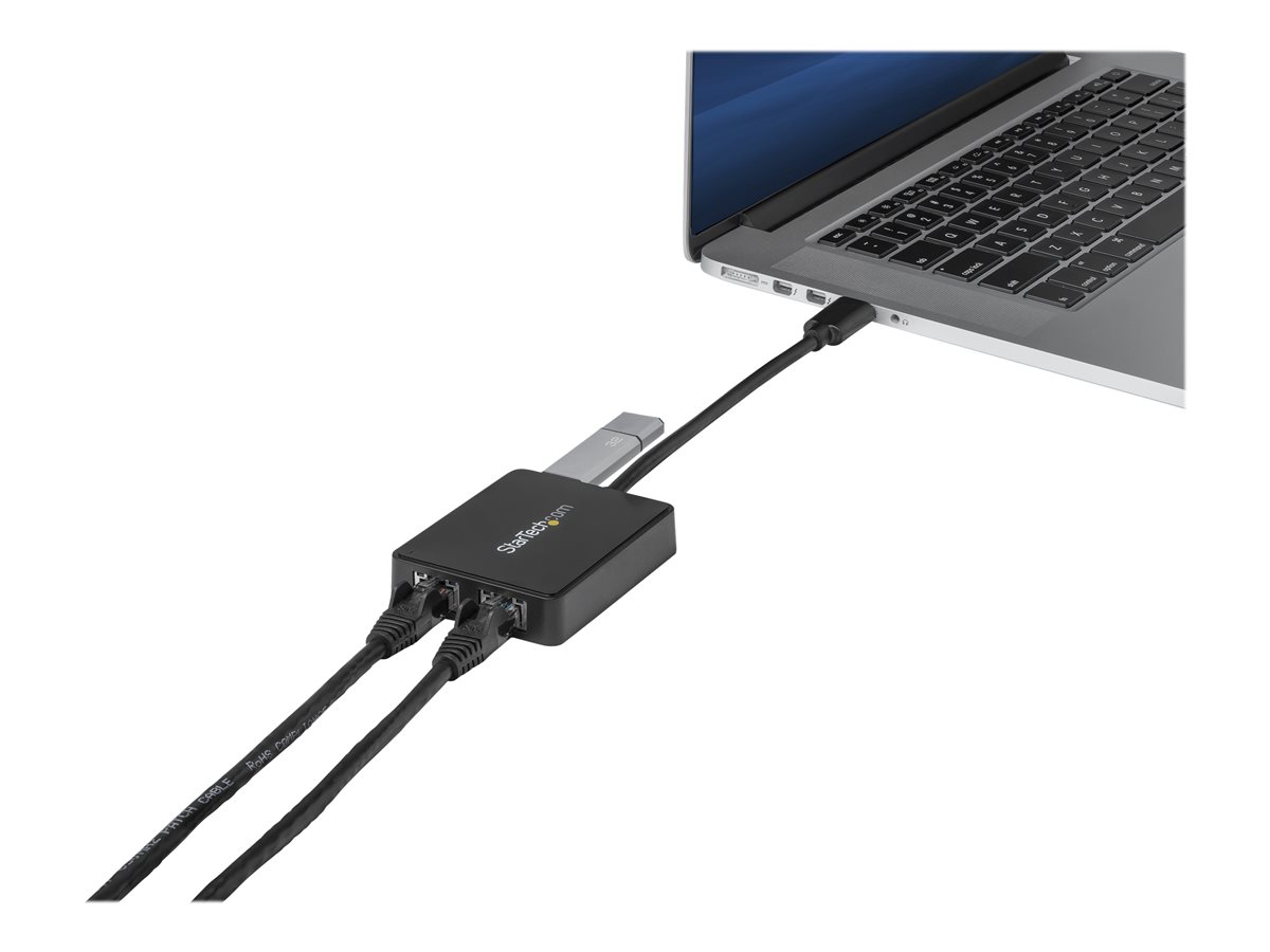 StarTech.com USB 3.0 to Dual Port Gigabit Ethernet Adapter w/ USB Port - 10/100/100 - USB Gigabit LAN Network NIC Adapter (USB32000SPT) - síťový adaptér - USB 3.0 - 2 porty – foto 2