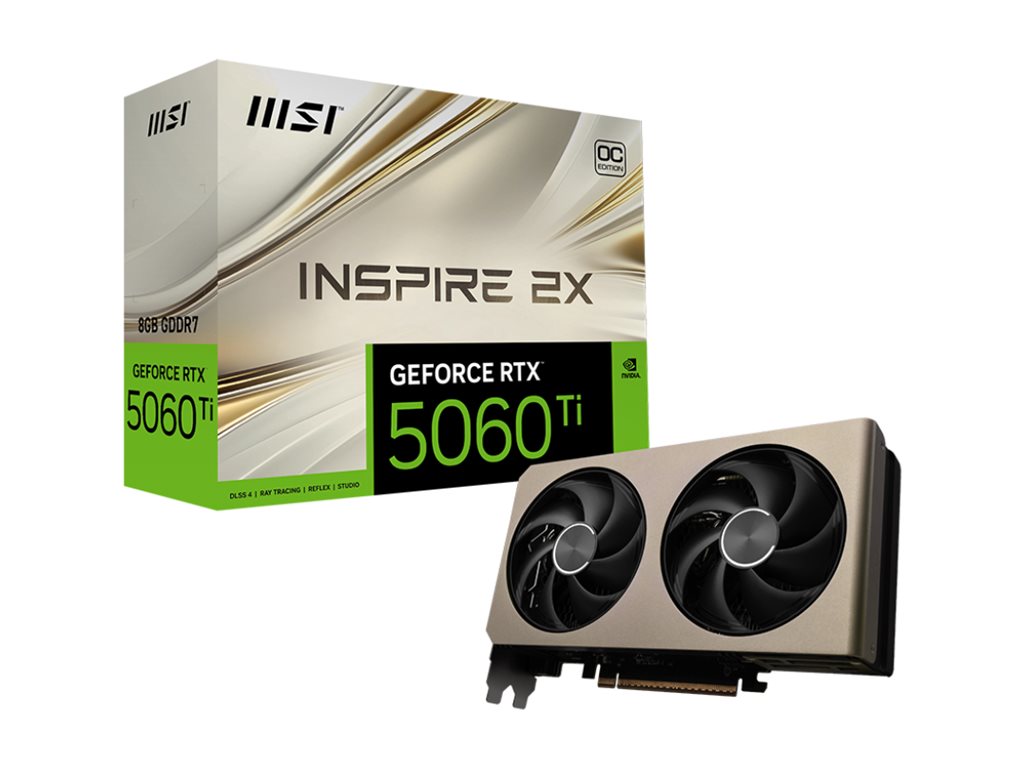 MSI GeForce RTX 5060 Ti 8G INSPIRE 2X OC graphics card GeForce RTX 5060 Ti 8 Product shot Right-angle 79700
