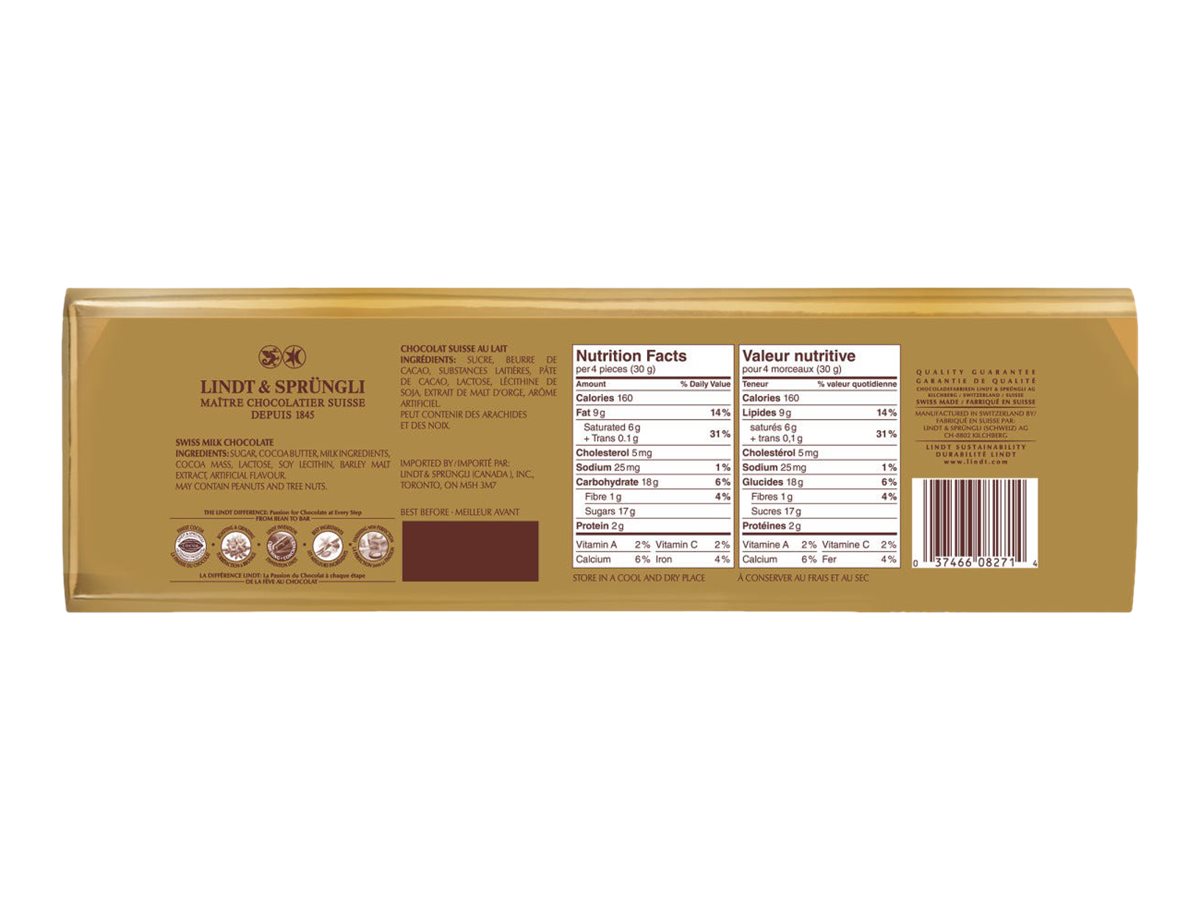 LINDT Swiss Classic Milk Chocolate Bar - 300g