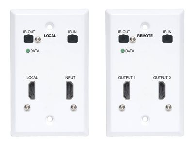 Eaton Tripp Lite Series HDMI over Cat6 Extender Kit, Wallplate Transmitter and Receiver, 4K 60Hz, 4:4:4, Dual Output, IR, PoC, HDR, HDCP 2.2, 230 ft., TAA