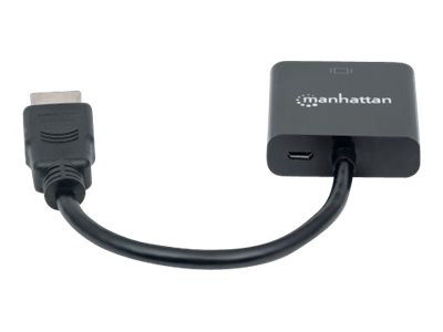 Manhattan HDMI to VGA Converter cable, 1080p, 30cm, Male to Female, Equivalent to Startech HD2VGAE2, Micro-USB Power Input Port for additional power if needed, Black, Three Year Warranty, Polybag