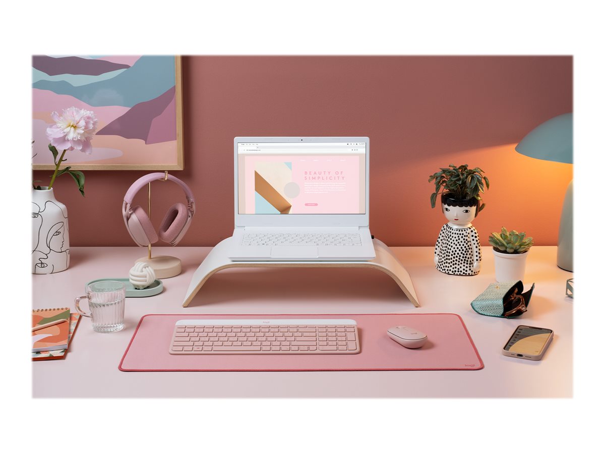 Logitech Slim Wireless Combo MK470 keyboard and mouse set QWERTY English rose Input Usage / lifestyle Left-angle 72710