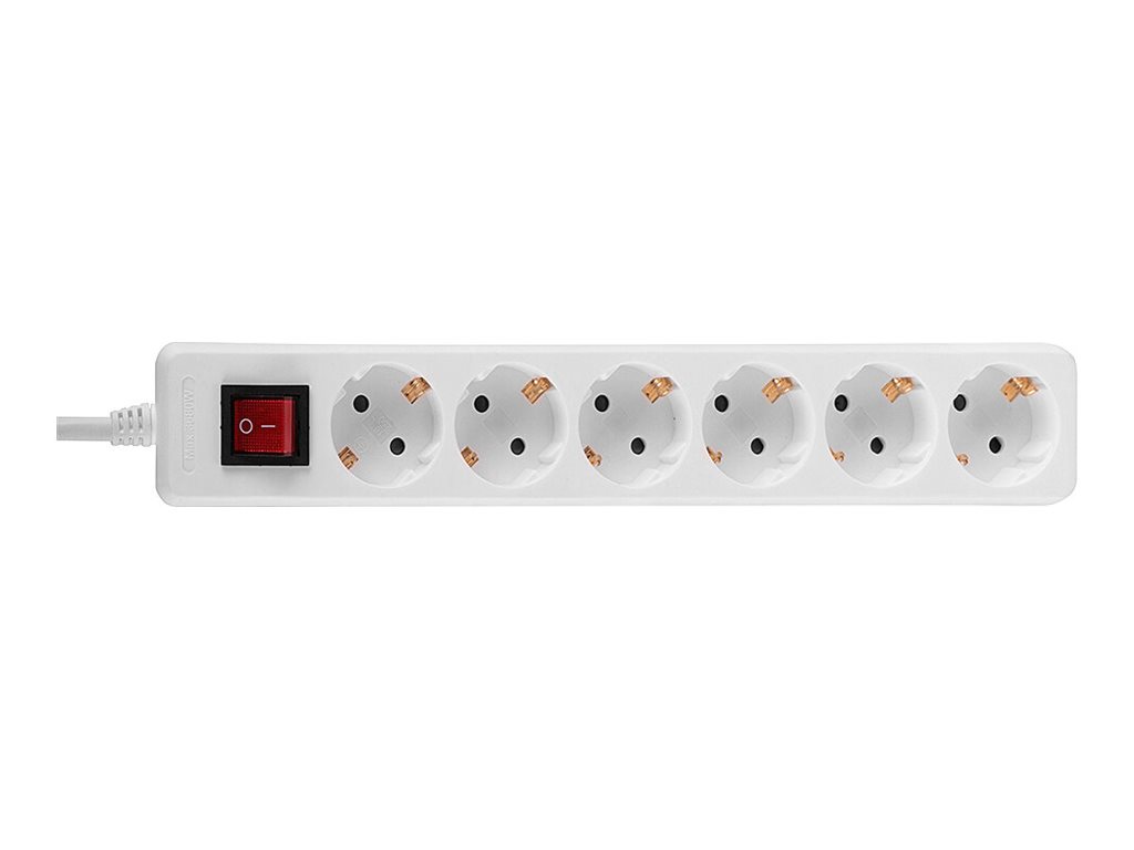 Multiprise 6 prises Schuko avec interrupteur, blanc