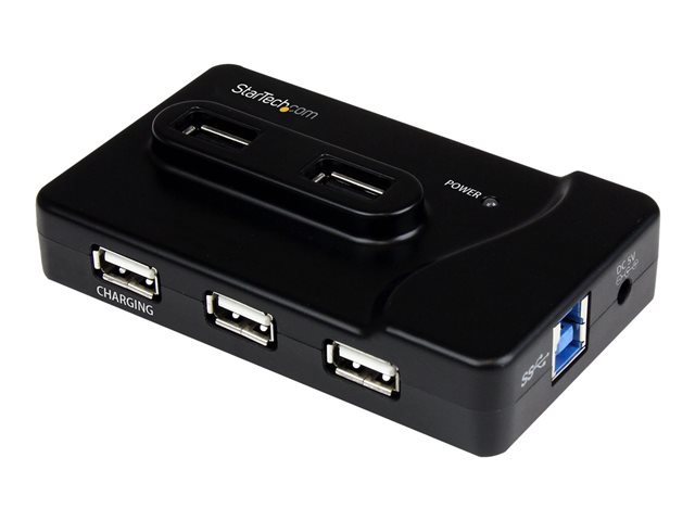 Image of StarTech.com 7 Port USB Hub - 2 x USB 3A, 4 x USB 2A, 1 x Dedicated Charging Port - Multi Port Powered USB Hub with 20W Power Adapter (ST7320USBC) - hub - 6 ports