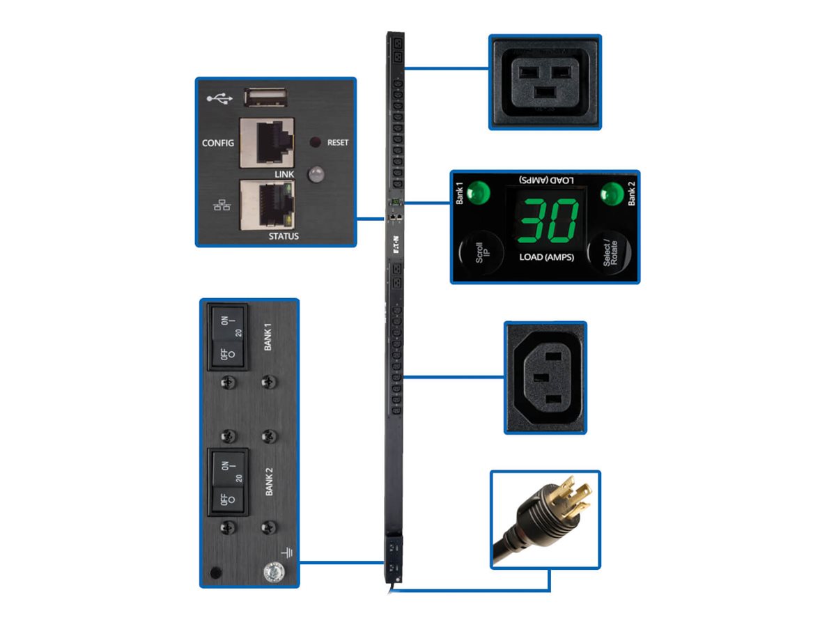 Tripp Lite 5/5.8kW Single-Phase Monitored PDU with LX Platform Interface, 208/240V Outlets (20 C13 & 4 C19), L6-30P, 0U, TAA