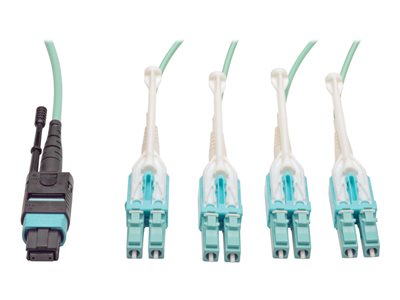 Tripp Lite 2M Fiber Optic Fan-out Cable Push / Pull Tab MTP/MPO to 8 x LC 40Gbase OM3 Plenum Aqua 6ft 6' 2 Meter