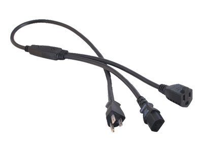 C2G 3ft 16 AWG 1-to-2 Power Cord Splitter (NEMA 5-15P to 1 NEMA 5-15R + 1 IEC320C13)