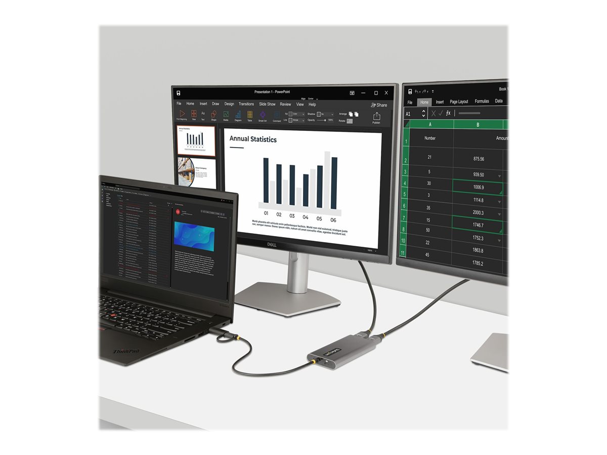 StarTech.com USB-C to Dual-HDMI Adapter, USB-C or A to 2x HDMI, 4K 60Hz, 100W PD Pass-Through, 1ft (30cm) Built-in Cable, External Video Graphics Adapter - USB to HDMI Multi-Monitor Converter for Laptop (109B-USBC-HDMI) - video adaptér - HDMI / USB - kompatibilní s TAA - 30 cm – foto 8