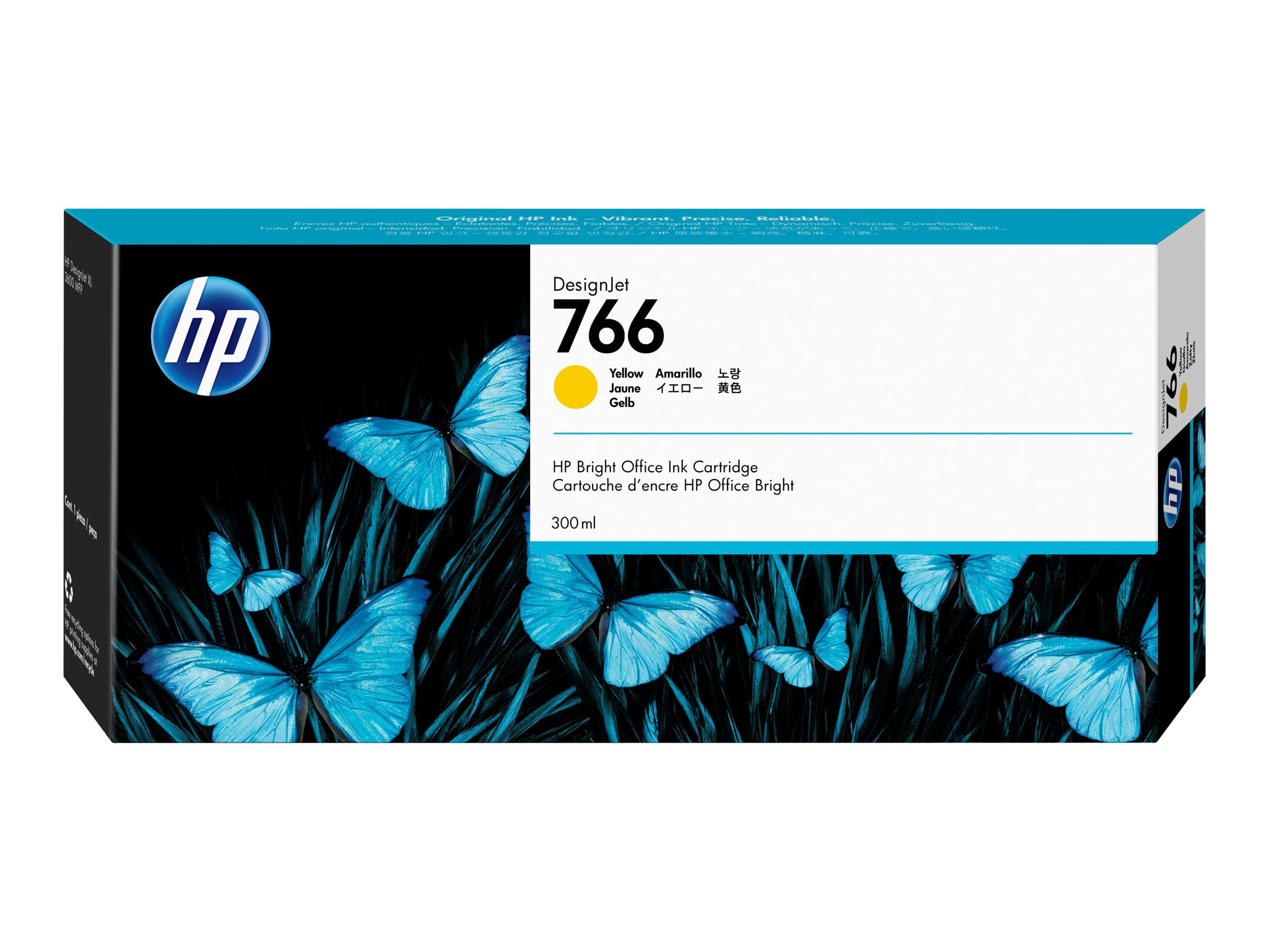 HP 766 yellow original ink Package view Front 980043